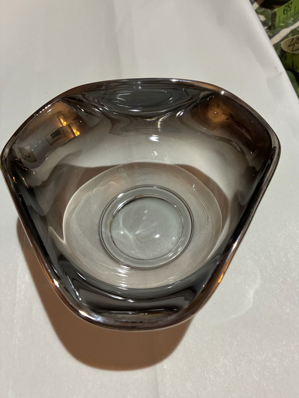 MCM (1950s)Tri-Corner “Silver Fade”Glass Bowl. Vitrion Lusterware NY. ECPristine